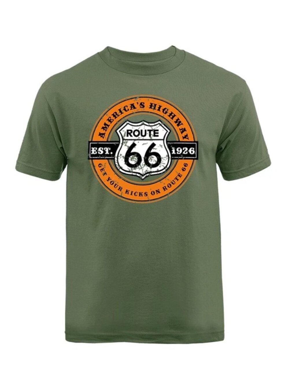 Route 66 America's Highway Graphic T-shirt Tee Military Green